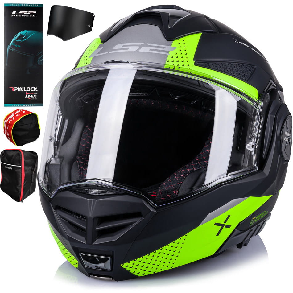 FF901 ADVANT X OBLIVION M.BLACK H-V-06 1 CASCO MODULAR LS2-FF901 ADVANT X OBLIVION M.BLACK H-V-ECE 22.06. NEGRO MATE AMARILLO H-V - Imagen 1