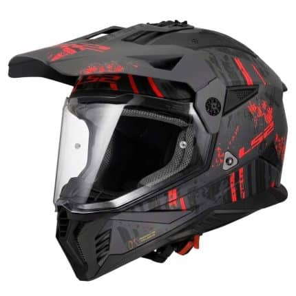 CASCO DE MOTO TRAIL LS2 -MX702 PIONEER II CRAZY MATT BLACK-ECE 22.06 GRIS ROJO