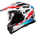 CASCO DE MOTO TRAIL LS2 -MX702 PIONEER II NAMIB WHITE BLUE RED-ECE 22.06 BLANCO AZUL ROJO