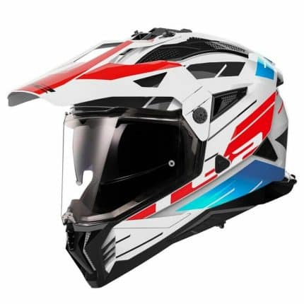 CASCO DE MOTO TRAIL LS2 -MX702 PIONEER II NAMIB WHITE BLUE RED-ECE 22.06 BLANCO AZUL ROJO
