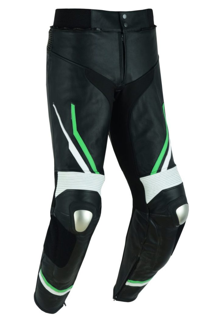 PANTALON DE CUERO PARA MOTORISTA CON PROTECCIONES DE TITANIO JF 17 P -VERDE - Imagen 1