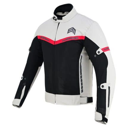 CHAQUETA DE CORDURA PARA VERANO PERFORADA CON FORRO DESMONTABLE EM366 PLATA ROJA NEGRA