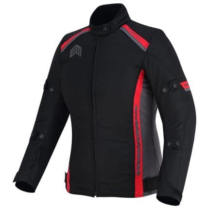 CHAQUETA DE MOTO INVIERNO FAST LADY ROJA NEGRA GRIS  EN TEXTIL IMPERMEABLE, TÉRMICO CON PROTECCIONES C.E
