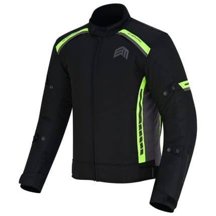 CHAQUETA DE MOTO INVIERNO FAST MAN NEGRA GRIS FLUOR  EN TEXTIL IMPERMEABLE, TÉRMICO CON PROTECCIONES  C.E