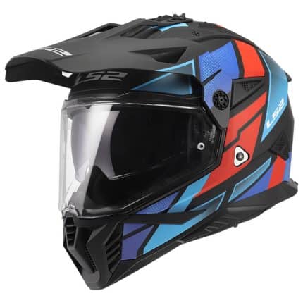 CASCO DE MOTO TRAIL LS2 - MX702 PIONEER II BLOCK BLACK RED BLUE-ECE 22.06 GRIS ROJO
