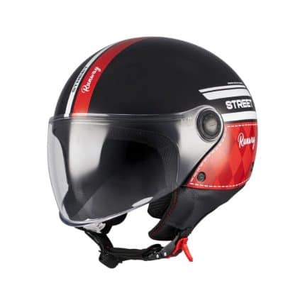 CASCO JET  MT-STREET S RUNWAY B5 GLOSS NEGRO ROJO